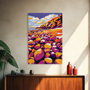 Rocky Beach, Coastal Wall Art, Bold Color Palette, Ocean Sunset, Canvas Print, Nautical Decor, Beach House Art, Abstract Landscape