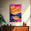 Mountain Lake, Golden Hour, Bold Color Art, Framed Canvas Print, Wilderness Wall Art, Rustic Home Decor, Cabin Aesthetic, Modern