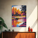 Tranquil Lake, Sunset Serenity, Dreamy Landscape, Bold Contrast, Framed Canvas Print, Cabin Decor, Cozy Retreat, Wall Art
