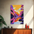 Majestic River, Mountain Scenery, Sunset Glow, Vibrant Reflections, Canvas Print, Nature Inspired, Living Room Wall Art, Modern Decor