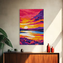 Fiery Sunset, Mountain Reflections, Warm Tones, Nature Wall Art, Framed Canvas Print, Living Room Decor, Cozy Fall Aesthetic