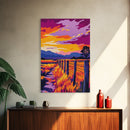 Countryside Sunset, Canvas Print, Vibrant Rural Scene, Barbed Wire Fence, Warm Autumn Hues, Western Home Decor, Cozy Living Room Wall Art