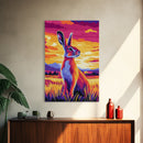 Sunset Rabbit, Colorful Animal Art, Vibrant Wildlife Print, Framed Canvas Print, Boho Wall Decor, Living Room Wall Art, Autumn Art