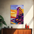 Coastal Rock, Vibrant Seascape Painting, Sunset Ocean Art, Framed Canvas Print, Modern Beach Wall Decor, Office Wall Art, Nautical Art