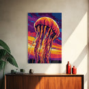 Jellyfish Glow, Ocean Wildlife Art, Abstract Marine Painting, Framed Canvas Print, Coastal Wall Decor, Living Room Art, Sea Life Art