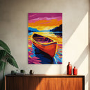 Canoe Reflection, Sunset Lake Art, Vibrant Nature Print, Framed Canvas Print, Cabin Wall Decor, Rustic Home Art, Outdoor Adventure Art