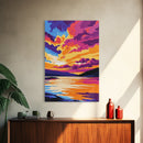 Sunset Glow, Colorful Lake Painting, Scenic Nature Print, Framed Canvas Print, Boho Wall Decor, Bedroom Art, Modern Landscape Art