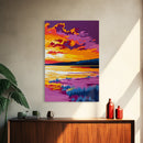 Twilight Reflection, Serene Water Art, Vibrant Sunset Print, Framed Canvas Print, Living Room Wall Decor, Boho Style Art, Relaxing Artwork