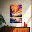 Sunset Lake, Landscape Painting, Autumn Art, Nature Wall Decor, Framed Canvas Print, Vibrant Mountain Scene, Living Room Wall Art
