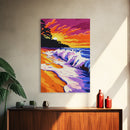 Ocean Waves, Sunset Beach, Coastal Wall Art, Colorful Seascape, Framed Canvas Print, Nautical Home Decor, Summer Painting, Bedroom Art