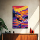 Jumping Fish, Canvas Print, Vibrant Wildlife Art, Fishing Enthusiast Gift, Colorful Nature Scene, Rustic Cabin Decor, Lake House Wall Art