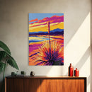 Desert, Plant, Sunset, Landscape, Framed Canvas Print, Boho Wall Art, Southwestern Art, Warm Earth Tones, Rustic Home Decor