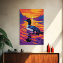 Loon, Water, Sunset, Wildlife, Framed Canvas Print, Bird Art, Nature Lover Gift, Lake House Decor, Living Room Wall Art