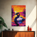 Grebe, Lake, Sunset, Bird, Framed Canvas Print, Wildlife Wall Art, Nature Scene, Vibrant Colors, Cozy Cabin Wall Decor