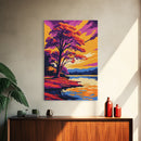 Autumn Tree, Vibrant Colors, Sunset Reflection, Framed Canvas Print, Fall Wall Art, Living Room Decor, Nature Art, Bold Landscape Painting