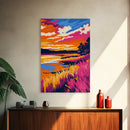 Golden Field, Sunset Glow, Autumn Landscape, Framed Canvas Print, Rustic Wall Art, Nature Painting, Living Room Decor, Warm Color Palette