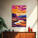 Desert River, Majestic Canyon, Southwest Landscape, Framed Canvas Print, Boho Wall Art, Earthy Tones, Nature Artwork, Warm Color Painting
