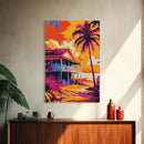 Beach House, Tropical Decor, Sunset Wall Art, Palm Tree, Framed Canvas Print, Coastal Wall Art, Summer Vibes, Living Room Art