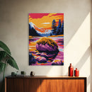 Mountain Reflection, Sunset Landscape, Nature Wall Art, Framed Canvas Print, Living Room Decor, Vibrant Wilderness, Boho Wall Art