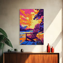 Adirondack Chair, Sunset Lake, Relaxing Art, Vacation Vibes, Framed Canvas Print, Outdoor Decor, Summer Wall Art, Nature Painting