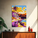 Tropical Beach, Seaside Paradise, Palm Trees, Canvas Print, Coastal Wall Art, Vacation Home Decor, Vibrant Beach Landscape