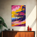 Coastal Cabin, Beach House Art, Ocean Sunset, Seaside View, Framed Canvas Print, Living Room Decor, Summer Landscape, Boho Wall Art