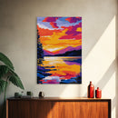 Sunset Lake, Vibrant Landscape, Framed Canvas Print, Modern Wall Art, Large Artwork, Living Room Art, Gift Idea, Colorful Painting