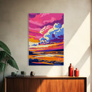 Pink Sunset, Scenic River, Framed Canvas Print, Bold Colors, Nature Wall Art, Modern Decor, Large Art, Boho Style, Bedroom Art, Gift Idea