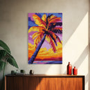 Palm Tree Sunset, Tropical Beach, Canvas Print, Coastal Wall Art, Boho Home Decor, Large Artwork, Vibrant Painting, Living Room Art