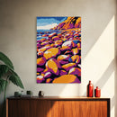 Rocky Beach, Ocean Waves, Canvas Print, Coastal Wall Art, Modern Seascape, Boho Decor, Large Artwork, Bedroom Art, Vibrant Painting