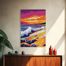 Sunset Shoreline, Breaking Waves, Framed Canvas Print, Coastal Wall Art, Beach Aesthetic, Boho Decor, Large Artwork, Living Room Art