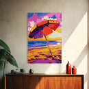 Beach Umbrella, Coastal Decor, Ocean Sunset, Relaxing Beach, Framed Canvas Print, Tropical Art, Vacation Vibes, Bedroom Wall Art