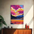 Sunset Volleyball, Nature Art, Outdoor Adventure, Mountain Sky, Framed Canvas Print, Rustic Decor, Beach House Wall Art, Sports Art
