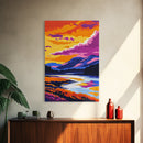 River, Sunset Glow, Serene Nature, Framed Canvas Print, Vibrant Landscape, Rustic Wall Decor, Home Office Art, Mountain Retreat Decor