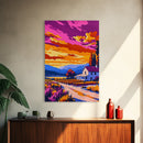 Vineyard, Country House, Scenic Sunset, Framed Canvas Print, Rustic Farmhouse Art, Warm Wall Decor, Countryside Landscape, Cozy Home Art