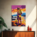 Fisherman Painting, Ocean Art, Nostalgic Scene, Sunset Coast, Framed Canvas Print, Rustic Wall Art, Vintage Aesthetic, Living Room Art