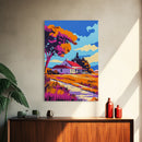 Country Home, Idyllic Landscape, Framed Canvas Print, Rustic Wall Art, Farmhouse Decor, Peaceful Countryside, Cozy Home Aesthetic