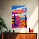 Open Gate, Rustic Sunset, Country Landscape, Farmhouse Decor, Western Wall Art, Boho Art, Warm Tones, Framed Canvas Print, Living Room