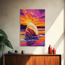 Seashell Sunset, Coastal Art, Beach House Decor, Nautical Vibes, Ocean Wall Art, Warm Colors, Framed Canvas Print, Bathroom, Bedroom