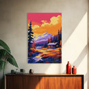 Cabin Retreat, Mountain Lodge, Nature Escape, Cozy Decor, Rustic Home Art, Warm Colors, Framed Canvas Print, Living Room, Bedroom