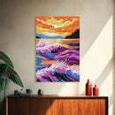 Ocean Waves, Coastal Wall Art, Framed Canvas Print, Vibrant Sunset Painting, Beach House Decor, Nautical Art, Summer Home Print