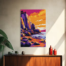 Rocky Coast, Colorful Ocean Wall Art, Beach House Decor, Bold Landscape, Framed Canvas Print, Coastal Home Art, Vibrant Seascape