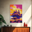 Island Sunset, Nature Wall Art, Vibrant Outdoor Decor, Bold Landscape, Framed Canvas Print, Cabin Retreat Art, Wilderness Artwork