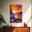 Golden Shore, Sunset Beach Art, Coastal Wall Decor, Vibrant Landscape, Framed Canvas Print, Seaside Home Art, Nautical Aesthetic