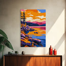 Lakeside Sunset, Rustic Cabin Art, Vibrant Fall Decor, Framed Canvas Print, Modern Nature Art, Outdoor Wall Hanging, Home Aesthetic