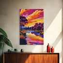 Lakeside Serenity, Autumn Trees, Peaceful Water, Tranquil Sunset, Framed Canvas Print, Rustic Decor, Cozy Wall Art, Living Room Art