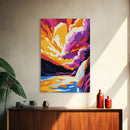 Waterfall Sunset, Nature Wall Art, Colorful Landscape Print, River Painting, Wilderness Home Decor, Vibrant Art, Framed Canvas Print