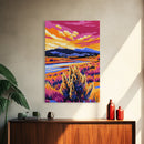 Mountain Meadow, Sunset Landscape Art, Rustic Cabin Decor, Autumn Nature Print, Warm Colors Painting, Framed Canvas Print