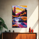 Autumn Stream, Fall Landscape Art, Cozy Cabin Decor, Rustic Nature Print, Vibrant Orange and Blue Painting, Canvas Print