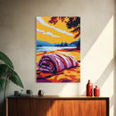 Cozy Beach, Sunset Landscape, Nature Art, Coastal Home Decor, Canvas Print, Living Room Wall Art, Vibrant Colors, Boho Aesthetic